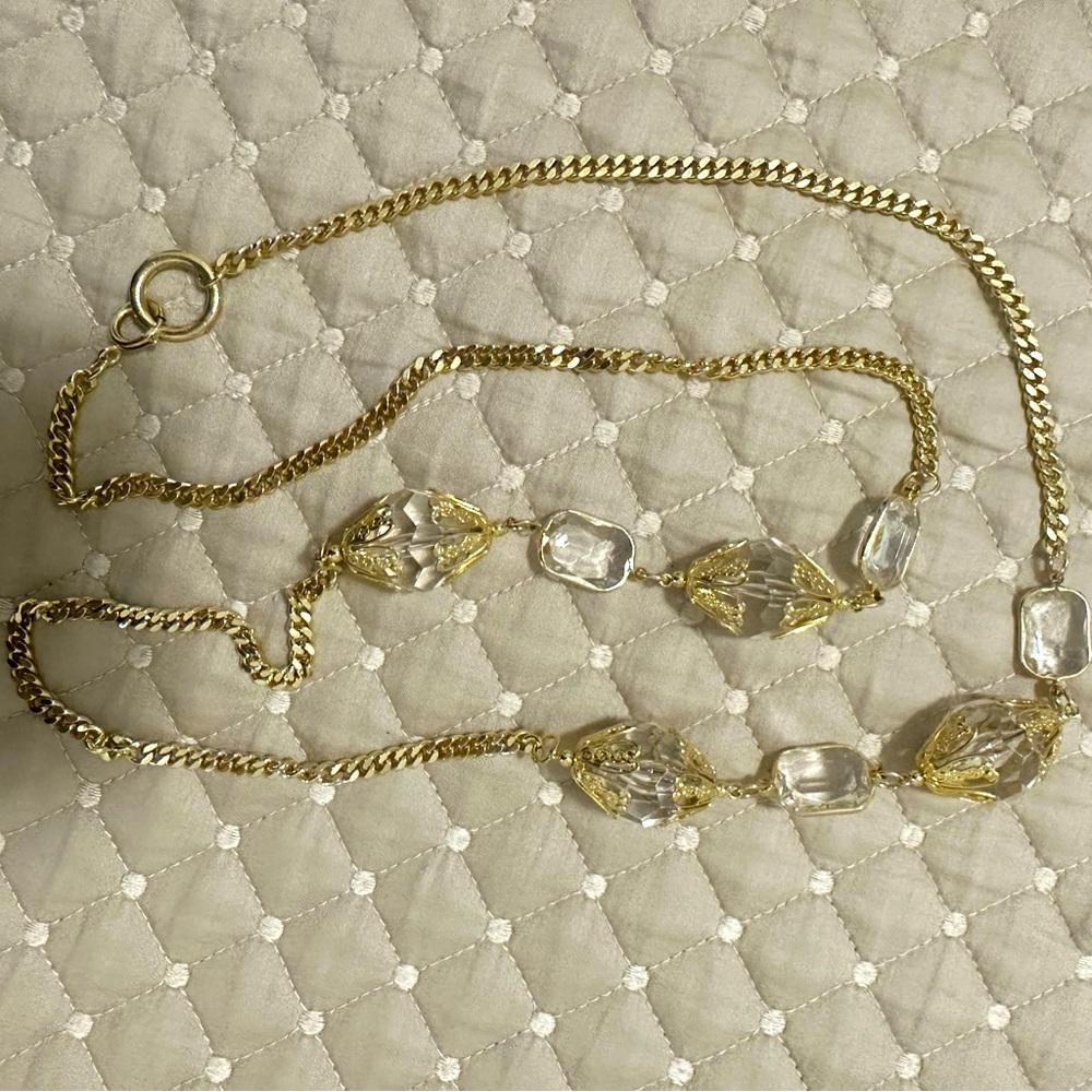 Chanel Style Crystals and Gold chain  long/short necklace
